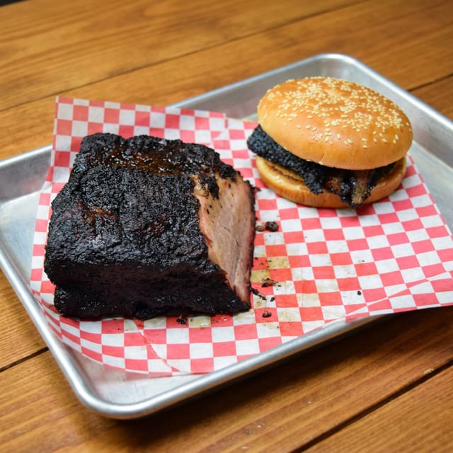 Half Pound Hickory Smoked Sliced Choice+ Brisket.